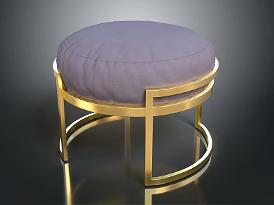 Modern Round Stool With Gold Metal Frame And Purple Upholstered Seat 3d model