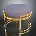 Modern Round Stool With Gold Metal Frame And Purple Upholstered Seat