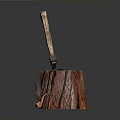 Iron Kettle And Wooden Handle Axe Placed On Tree Stump For Daily Use