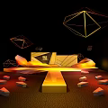 Modern Stage Design With Golden Orange Geometric Decorations Lighting Effects And Dark Background