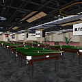 Spacious Billiard Room With Multiple Green Felt Tables And Modern Ceiling Lights 3d model