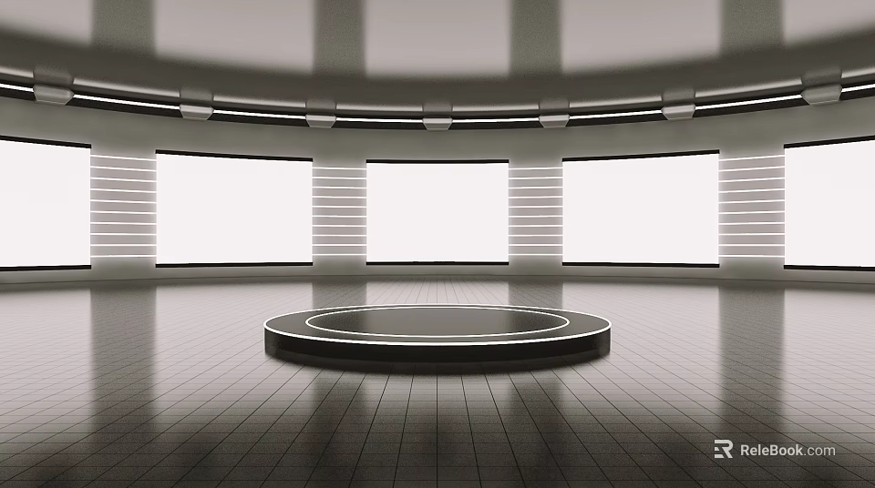 Modern Display Shelves With Circular Platform And Ambient Lighting Design 3d model 
