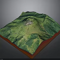 3D Topographic Model With Green Mountain Terrain White Summit And Orange Base