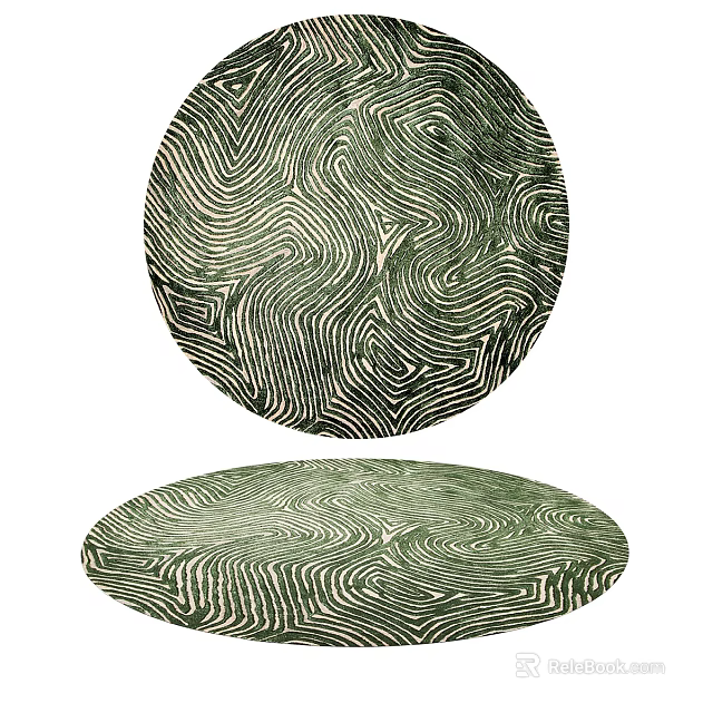 Green Round Rug With Black Wavy Pattern For Modern Home Decor 3d model