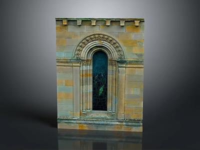 Classical Arched Stone Gate With Stained Glass And Carved Design Details 3d model