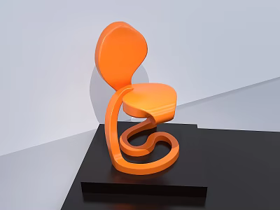 Orange Modern Single Chair With Unique Curved Design On Black Platform 3d model