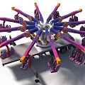 Vibrant Amusement Ride With Spinning Arms Passenger Seats Staircase And Safety Railing