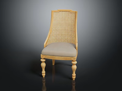 Stylish Leisure Chair With Woven Backrest Wooden Frame Carved Legs And Light Gray Cushion 3d model
