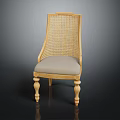 Stylish Leisure Chair With Woven Backrest Wooden Frame Carved Legs And Light Gray Cushion