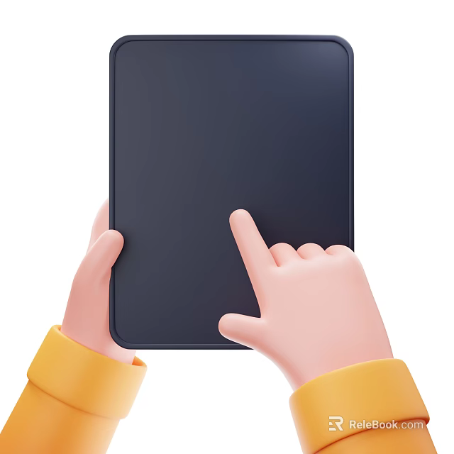Human Hands Holding Black Tablet with Finger Tapping on Screen 3d model