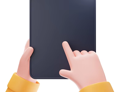 Human Hands Holding Black Tablet with Finger Tapping on Screen 3d model