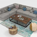 L Shaped Gray Sofa With Colorful Pillows And Wooden Coffee Table Set In Living Room