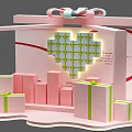 Pink Check in Photo Spot With Illuminated Heart Gift Boxes And Green Ribbons Bow