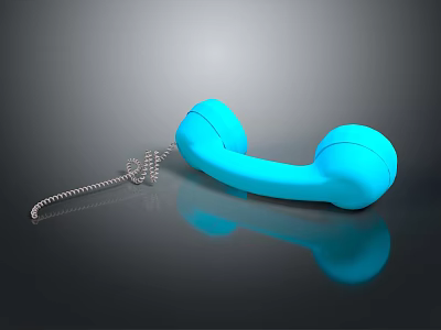 Blue Vintage Telephone With Coiled Cord And Reflection On Smooth Black Surface 3d model
