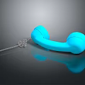 Blue Vintage Telephone With Coiled Cord And Reflection On Smooth Black Surface