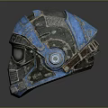 Futuristic Helmet Design With Blue Gray Color Glowing Goggles And Metallic Details