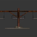 Outdoor Playground Rotating Swing Equipment With Wooden Seats Metal Frame And Concrete Base
