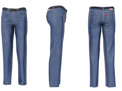 Classic Blue Jeans Displayed From Front Side And Back Views With Belt Loops 3d model