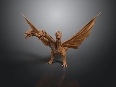 Three Headed Dragon Mythical Creature Model With Scaled Wings And Detailed Texture 3d model