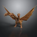 Three Headed Dragon Mythical Creature Model With Scaled Wings And Detailed Texture