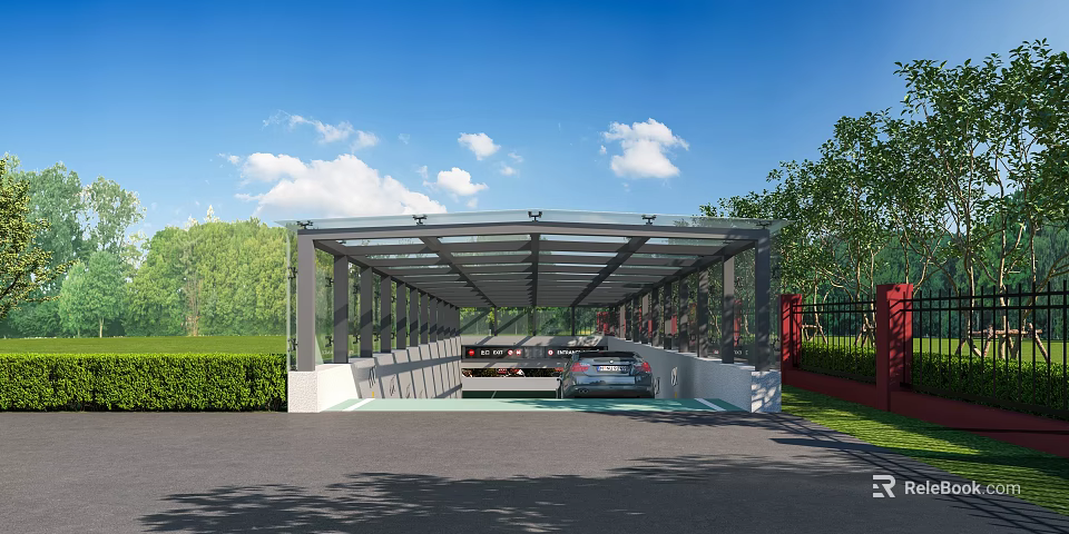 Modern High Quality Glass Steel Sunshade Canopy For Underground Parking Lot Entrance Protection 3d model 