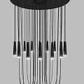 Modern Black Chandelier Design With Multiple Hanging Light Strings And Conical Bulbs