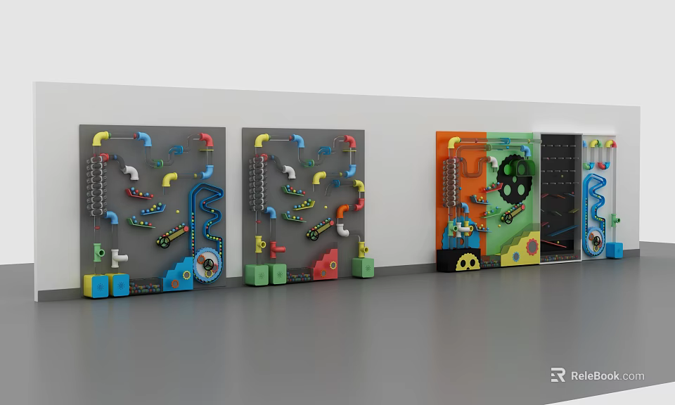 Colorful Kids Playground With Interactive Wall Mounted Play Panels And Gear Elements 3d model