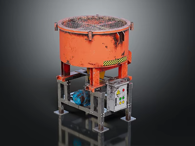 Industrial Orange Equipment With Metal Frame Top Mesh Screen And Motor Control Box 3d model