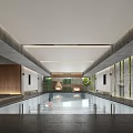 Modern Indoor Swimming Pool Interior With Green Wall Wooden Accents And Lighting