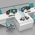 Modern Office Desk Setup With Computers Chairs And Dividers In Open Workspace 3d model