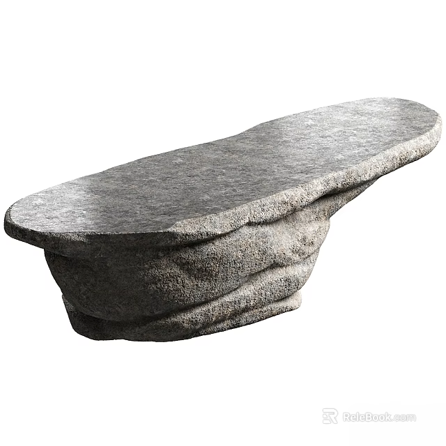 Stone Dining Table With Natural Rock Texture Surface And Organic Shaped Base 3d model 