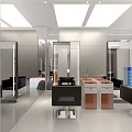 Modern Hair Salon Interior Design With Three Mirrors Black Styling Chairs And Workstations