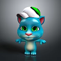 Blue Cartoon Cat Wearing White Green Cap With Green Eyes Pink Nose Arms Outstretched