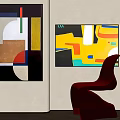 Modern Abstract Paintings With Geometric Shapes Brown Red Green Yellow Orange Blue And Red Chair