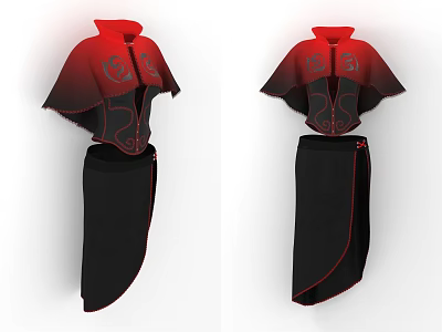 Stylish Red Cape With Intricate Patterns And Black Skirt Decorative Edges 3d model