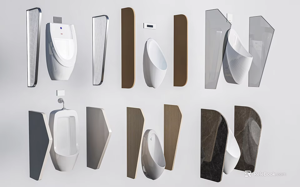 Modern Urinal Design Collection Featuring Various Styles And Materials For Bathrooms 3d model 