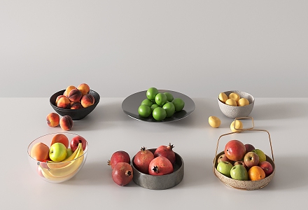 fruit plate fruit tray banana apple pear persimmon pomegranate lemon 3d model