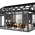 Villa Balcony Glass Structure with Transparent Roof and Interior Furniture Decor