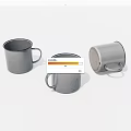 Three Silver Vintage Mugs With Handles One Upside Down Worn Surface Details 3d model