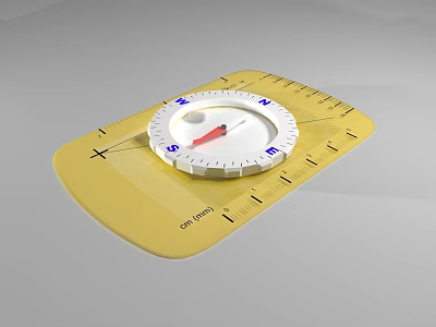 Yellow Measuring Tool With White Dial Compass Scale And Red Pointer Directions 3d model
