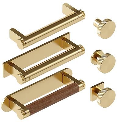 Golden Door Handles With Various Modern Designs And Wooden Accents For Home Decor 3d model