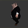3D Cartoon Pig Head Character In Gray Suit With Red Tie Badge And Claw Hands
