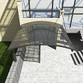 Curved Glass Canopy For Building Entrance With Roller Door And Steps