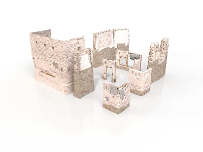 Ancient Stone Architecture Ruined Wall Structure With Arch And Window Frames 3d model