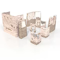 Ancient Stone Architecture Ruined Wall Structure With Arch And Window Frames