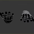 Metallic Skeleton And Black Fabric Dual Design Gloves With Protective Features 3d model