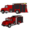Red Fire Department Functional Vehicle With Ladder And Emergency Equipment