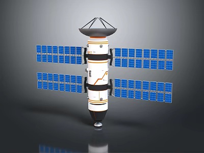 Orbital Satellite Equipment With Multiple Blue Solar Panels Main Body And Dome Antenna Structure 3d model
