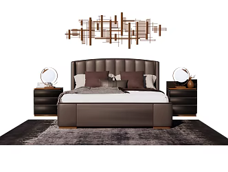 Modern background double bed double bed set 3d model