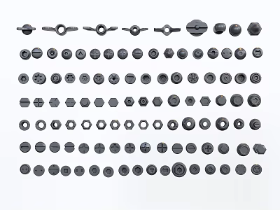 Assorted Mechanical Fasteners Different Types Of Bolts Nuts And Industrial Components 3d model